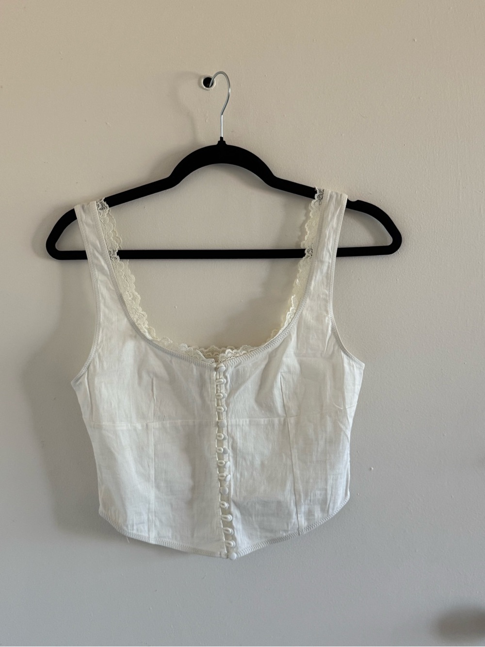 White Fox Boutique White Lace-Trim Button Crop Tank